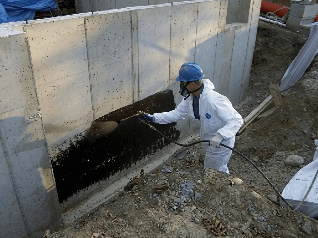 Professional waterproofing the exterior walls of the basement in Henderson, NV